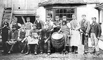 Historical photo of brewery workers